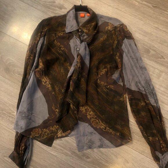BOSS Patterned Silk Blouse with Tie-Neck Detail - Picture 4 of 7